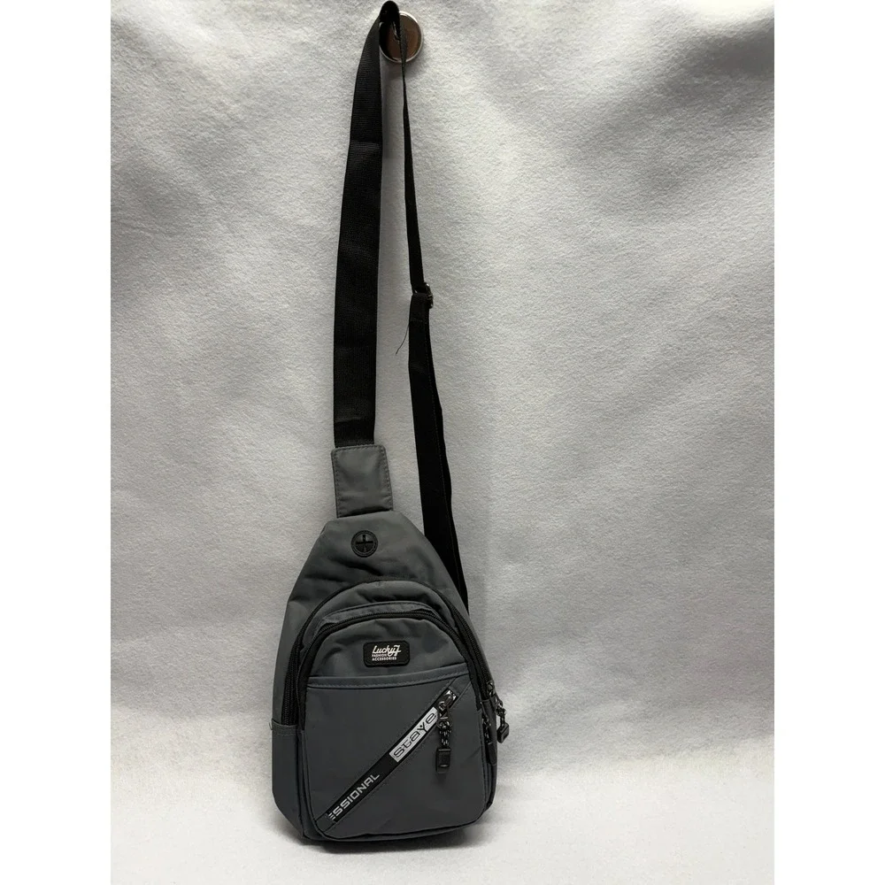 Lucky 7 USA Sling Bag Charcoal Grey Crossbody Tech Multi-Pocket Travel Chest Bag